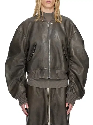 Rick Owens Men's Secchia Flight Leather Bomber Jacket - Washed Black - Size 44 | Thumbnail 1