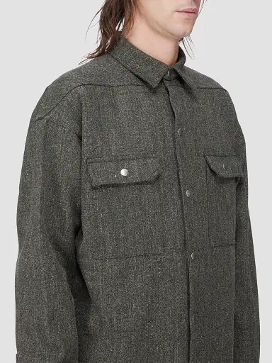 Rick Owens Men's Wool-Blend Tweed Oversized Outershirt - Carbone - Size 44 | Thumbnail 3