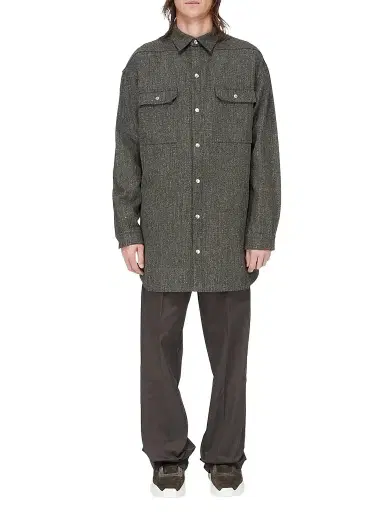 Rick Owens Men's Wool-Blend Tweed Oversized Outershirt - Carbone - Size 44 | Thumbnail 1