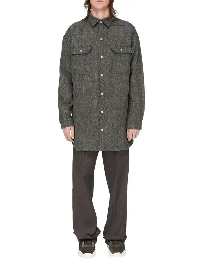 Rick Owens Men's Wool-Blend Tweed Oversized Outershirt - Carbone