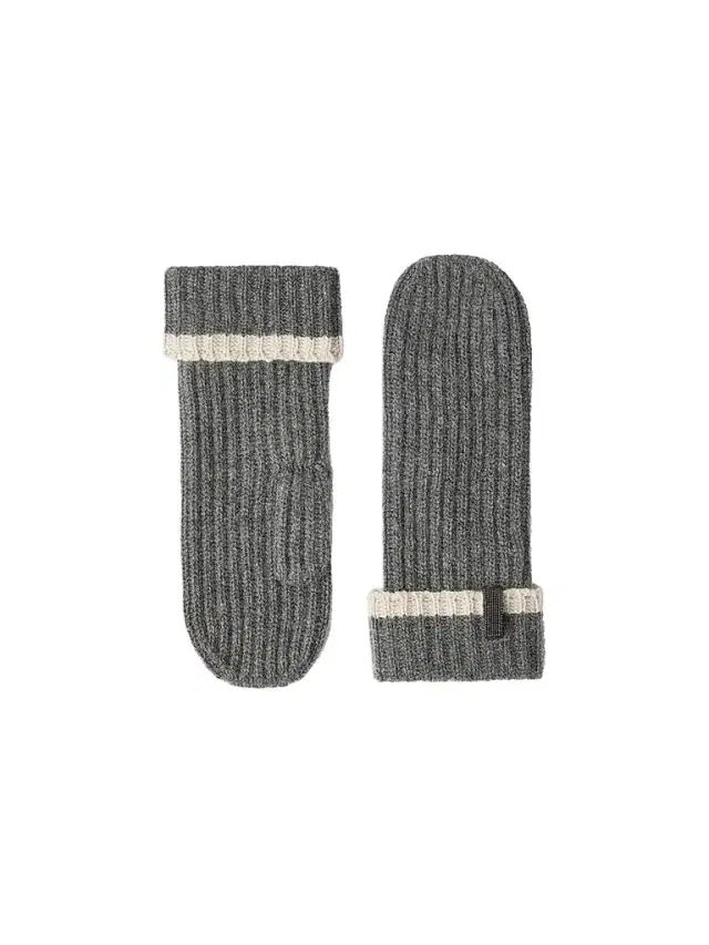 Brunello Cucinelli Women's Cashmere English Rib Knit Mittens with Monili - Lead