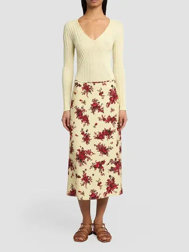 Jil Sander Women's Floral Enverse Satin Midi Skirt | Thumbnail 2 Jil Sander Women's Floral Enverse Satin Midi Skirt | Thumbnail 2