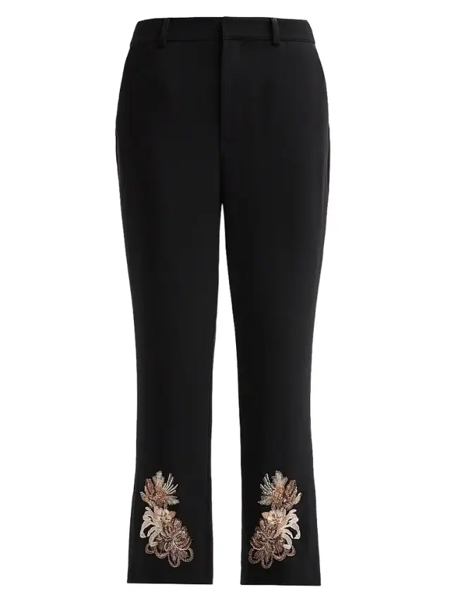 Women's Kerry Floral Border Crop Pants - Black Neutral Multi