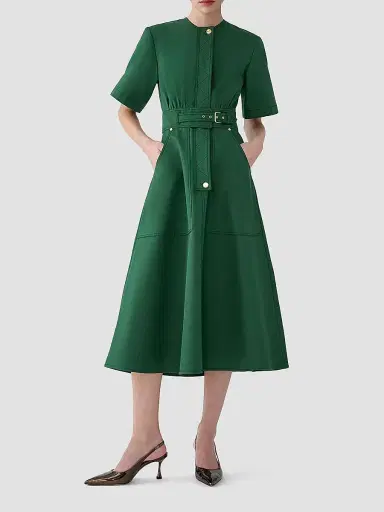 Carolina Herrera Women's Cotton Belted Shirtdress - Racing Green - Size 16 | Thumbnail 2 Carolina Herrera Women's Cotton Belted Shirtdress - Racing Green - Size 16 | Thumbnail 2