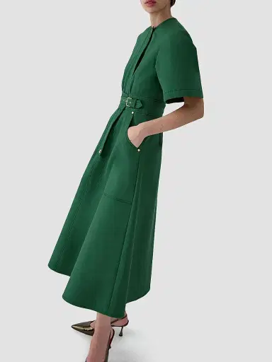 Carolina Herrera Women's Cotton Belted Shirtdress - Racing Green - Size 16 | Thumbnail 4 Carolina Herrera Women's Cotton Belted Shirtdress - Racing Green - Size 16 | Thumbnail 4