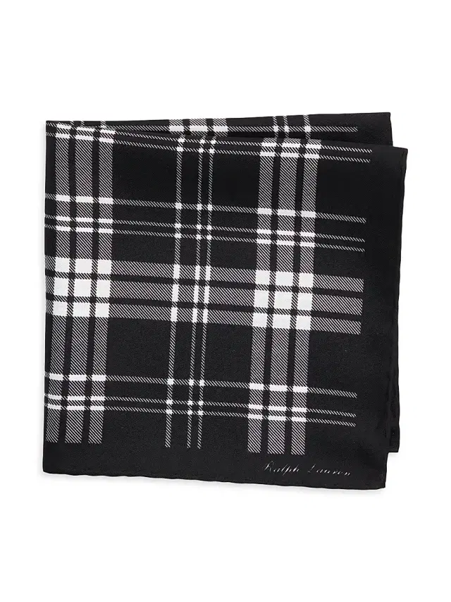 Ralph Lauren Purple Label Men's Plaid Silk Pocket Square - Black White