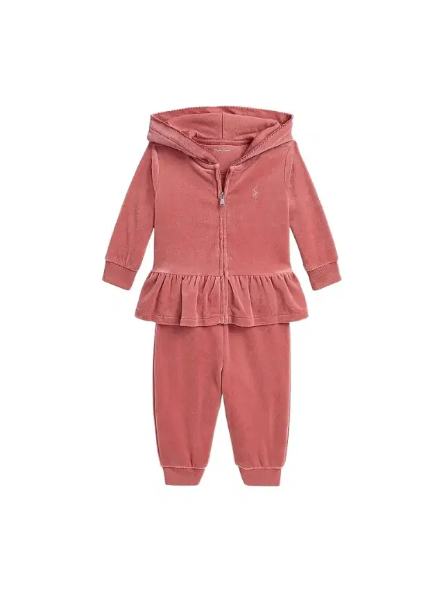 Polo Ralph Lauren Baby Girl's Velour Peplum Sweatsuit - Canvas Pink 24 Months