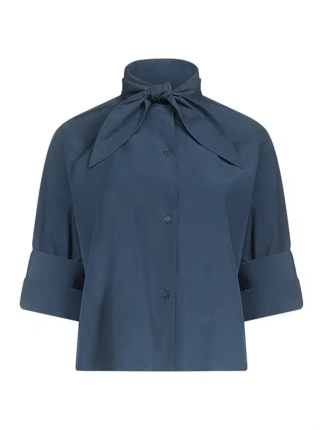 TWP Women's Tie One On Cotton Tieneck Shirt - Sea Storm