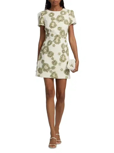 Milly Women's Daisy Beaded Embroidered Minidress - White Green - Size 12 | Thumbnail 2