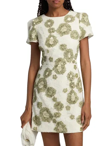 Milly Women's Daisy Beaded Embroidered Minidress - White Green - Size 12 | Thumbnail 3