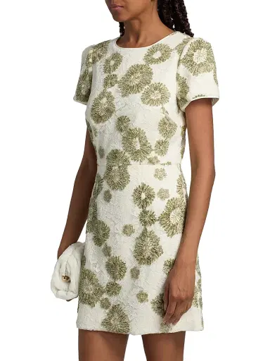 Milly Women's Daisy Beaded Embroidered Minidress - White Green - Size 12 | Thumbnail 4