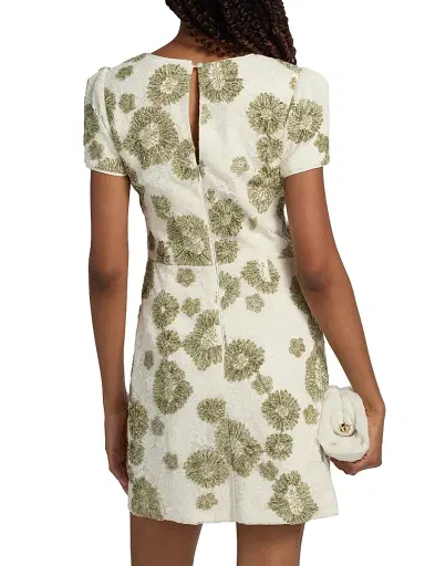 Milly Women's Daisy Beaded Embroidered Minidress - White Green - Size 12 | Thumbnail 5