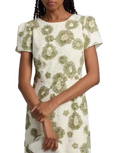Milly Women's Daisy Beaded Embroidered Minidress - White Green - Size 12 | Thumbnail 6