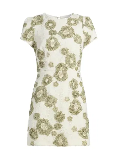 Milly Women's Daisy Beaded Embroidered Minidress - White Green - Size 12 | Thumbnail 1