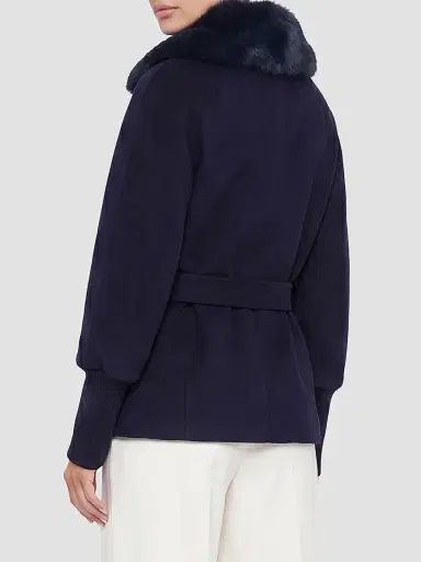 Gorski Women's Fabric Jacket with Detachable Shearling Lamb Collar, Belt | Thumbnail 5 Gorski Women's Fabric Jacket with Detachable Shearling Lamb Collar, Belt | Thumbnail 5