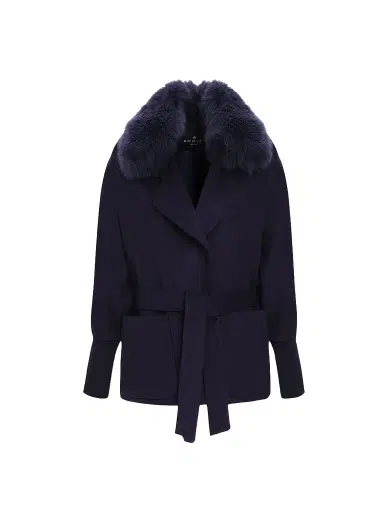 Gorski Women's Fabric Jacket with Detachable Shearling Lamb Collar, Belt | Thumbnail 1 Gorski Women's Fabric Jacket with Detachable Shearling Lamb Collar, Belt | Thumbnail 1