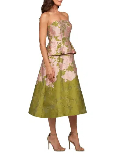 Kay Unger Women's Imogen Metallic Jacquard Tea-Length Cocktail Dress | Thumbnail 3