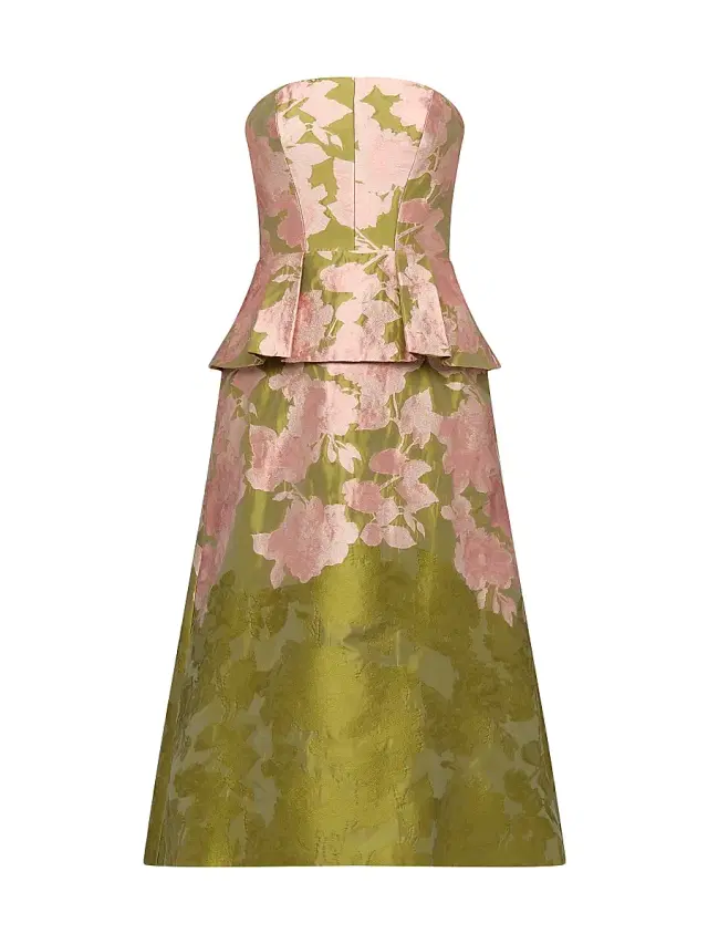 Kay Unger Women's Imogen Metallic Jacquard Tea-Length Cocktail Dress - Lime Multi