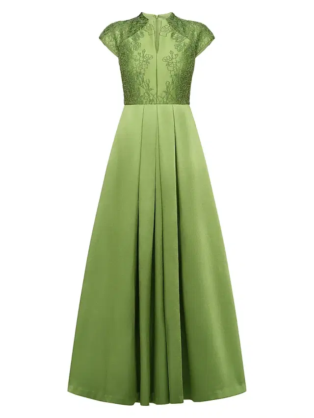 Kay Unger Women's Wrenley Beaded Satin Gown - Lime Green