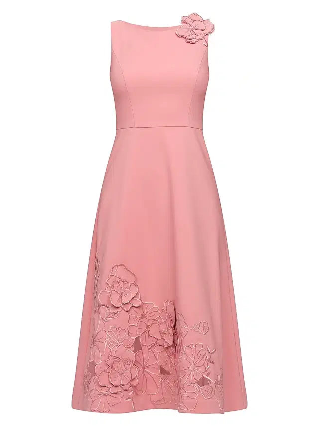 Kay Unger Women's Heidi Floral-Appliqué Midi-Dress - Rose Petal