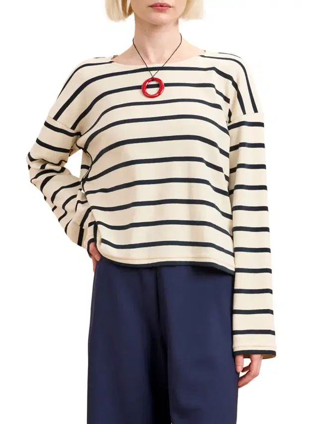 La Ligne Women's Long Breton Tee - Ecru Multi