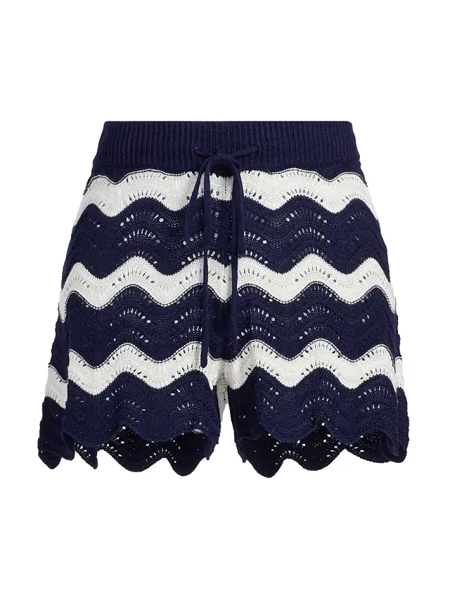 Beach Riot Women's Balboa Chevron Drawstring Shorts - Navy And White Tides