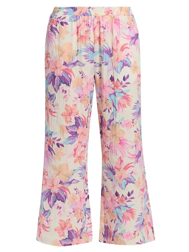 Beach Riot Women's Hampton Cotton Wide-Leg Pants - Hibiscus Garden