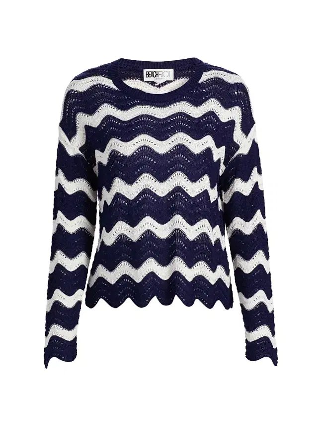 Beach Riot Women's Beach Chevron Sweater - Navy And White Tides