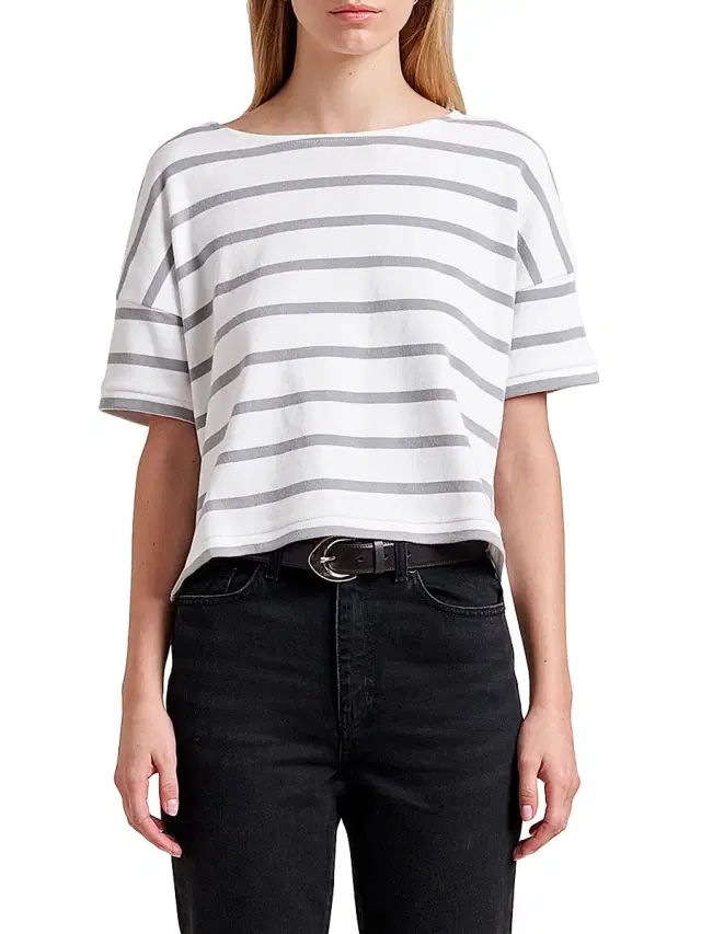 La Ligne Women's Breton Short Sleeve Tee - White Light Grey