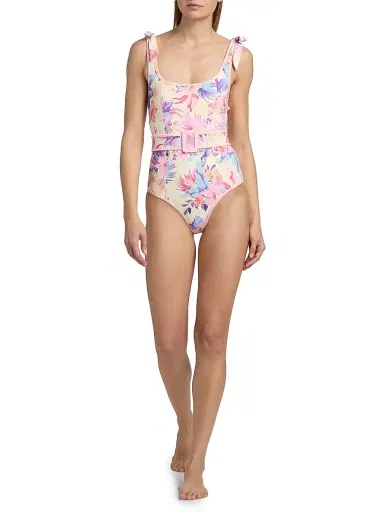 BEACH RIOT Women's Sydney Floral Belted One-Piece Swimsuit - Hibiscus Garden - Size Large | Thumbnail 2