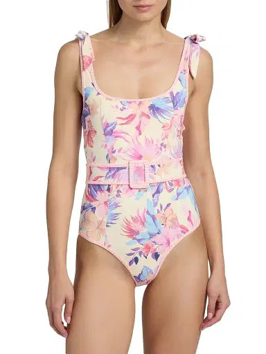 BEACH RIOT Women's Sydney Floral Belted One-Piece Swimsuit - Hibiscus Garden - Size Large | Thumbnail 3