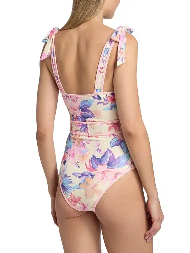 BEACH RIOT Women's Sydney Floral Belted One-Piece Swimsuit - Hibiscus Garden - Size Large | Thumbnail 5