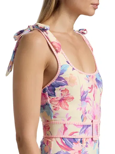 BEACH RIOT Women's Sydney Floral Belted One-Piece Swimsuit - Hibiscus Garden - Size Large | Thumbnail 6