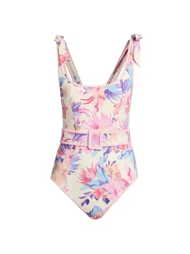 BEACH RIOT Women's Sydney Floral Belted One-Piece Swimsuit - Hibiscus Garden - Size Large | Thumbnail 1
