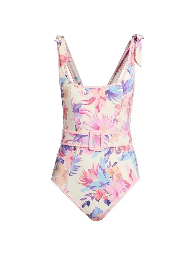Beach Riot Women's Sydney Floral Belted One-Piece Swimsuit - Hibiscus Garden