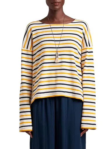 La Ligne Women's LS Breton T-Shirt - Ecru Mustard Navy | Thumbnail 1