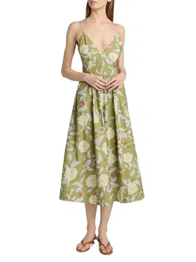 Tanya Taylor Women's Vivien Botanical Midi-Dress - Artichoke Lilac Multi | Thumbnail 3