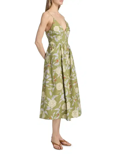 Tanya Taylor Women's Vivien Botanical Midi-Dress - Artichoke Lilac Multi | Thumbnail 4