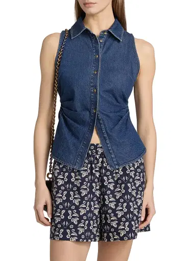 Tanya Taylor Women's Hanelle Sleeveless Denim Top - Classic Indigo Blue | Thumbnail 3 Tanya Taylor Women's Hanelle Sleeveless Denim Top - Classic Indigo Blue | Thumbnail 3
