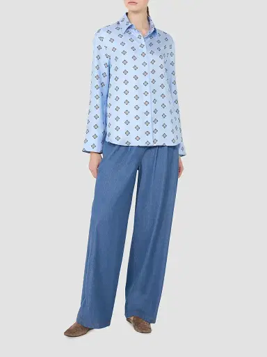 MM Max Mara Women's Printed Silk Twill Shirt - Sky Blue - Size 16 | Thumbnail 2 MM Max Mara Women's Printed Silk Twill Shirt - Sky Blue - Size 16 | Thumbnail 2