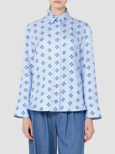 MM Max Mara Women's Printed Silk Twill Shirt - Sky Blue - Size 16 | Thumbnail 3 MM Max Mara Women's Printed Silk Twill Shirt - Sky Blue - Size 16 | Thumbnail 3