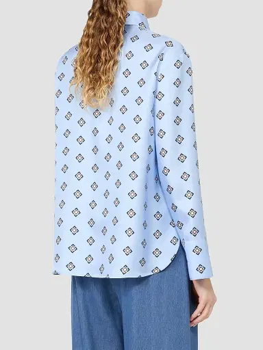 MM Max Mara Women's Printed Silk Twill Shirt - Sky Blue - Size 16 | Thumbnail 4 MM Max Mara Women's Printed Silk Twill Shirt - Sky Blue - Size 16 | Thumbnail 4