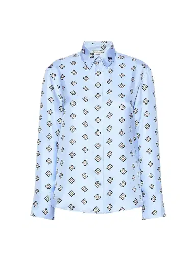 MM Max Mara Women's Printed Silk Twill Shirt - Sky Blue - Size 16 | Thumbnail 1 MM Max Mara Women's Printed Silk Twill Shirt - Sky Blue - Size 16 | Thumbnail 1