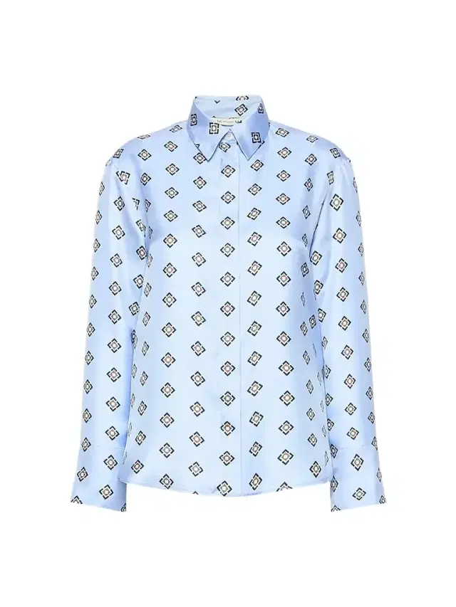 MM Max Mara Women's Printed Silk Twill Shirt - Sky Blue