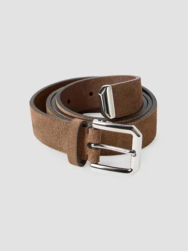 Brunello Cucinelli Men's Reversed Leather Belt with Square Buckle and Tip - Chestnut | Thumbnail 2
