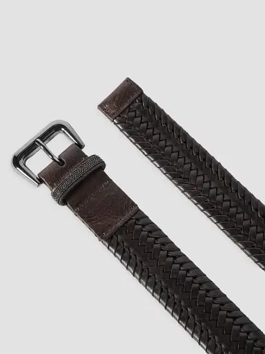 Brunello Cucinelli Women's Stretch Braided Leather Belt with Shiny Loop | Thumbnail 3
