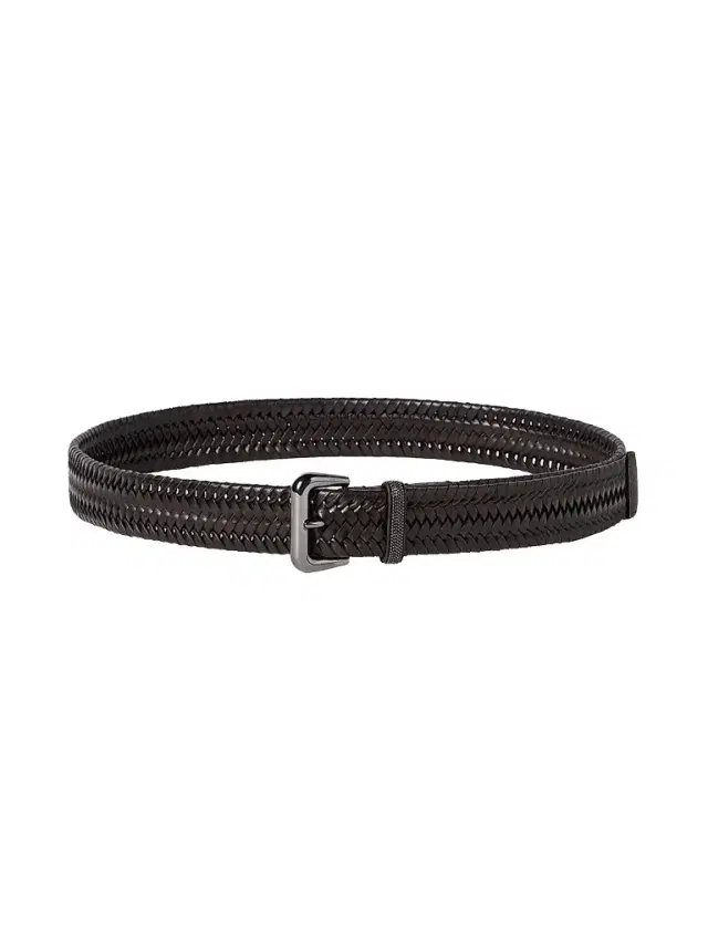 Brunello Cucinelli Women's Stretch Braided Leather Belt with Shiny Loop - Rust Brown
