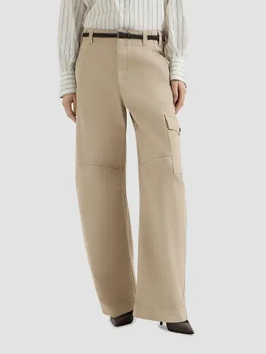 Brunello Cucinelli Women's Délavé Cotton Canvas Cargo Barrel Trousers With Monili - Beige | Thumbnail 2
