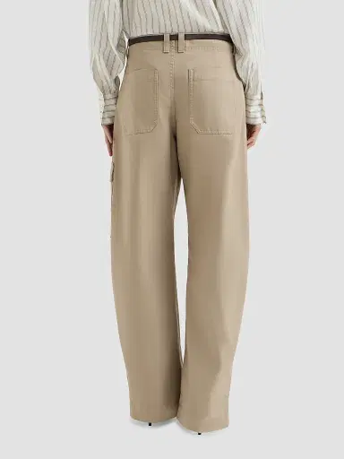 Brunello Cucinelli Women's Délavé Cotton Canvas Cargo Barrel Trousers With Monili - Beige | Thumbnail 3