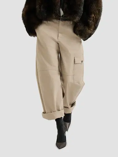 Brunello Cucinelli Women's Délavé Cotton Canvas Cargo Barrel Trousers With Monili - Beige | Thumbnail 4